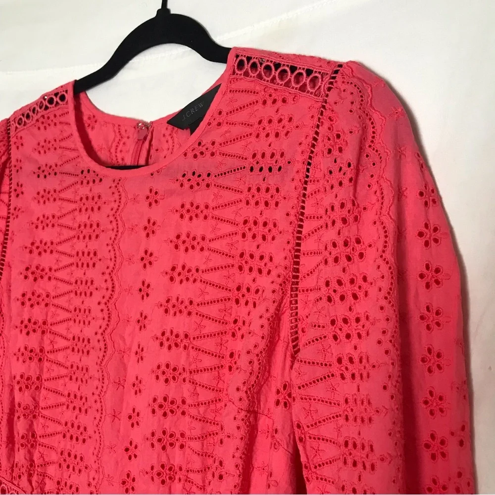 J. Crew Coral Floral Eyelet Tiered Shift Dress Womens Size 6 Peasant Coquette